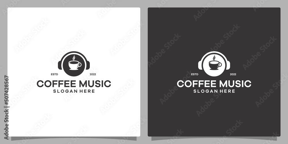Fototapeta premium Logo design template Music. Logo headphone with coffee. Premium vector