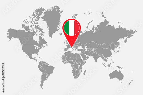 Pin map with Italia flag on world map.Vector illustration.