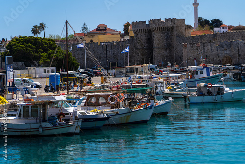 12.04.2022 fishing boats in Kolona Harbor, the second biggest commercial harbor on the island in Rhodes Greece. photo
