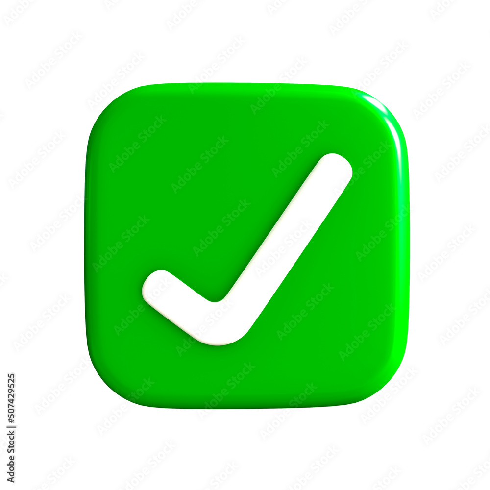 Check mark icon isolated over white background. 3D rendering. Check mark icon isolated over white background. 3D rendering.