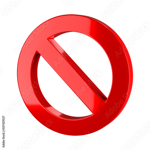 Forbidden sign empty template - crosser out red prohibit caution circle in 3D rendering photo