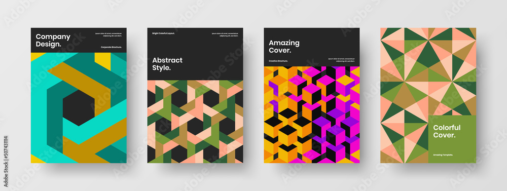 Fototapeta premium Bright geometric pattern banner illustration bundle. Original brochure vector design template composition.