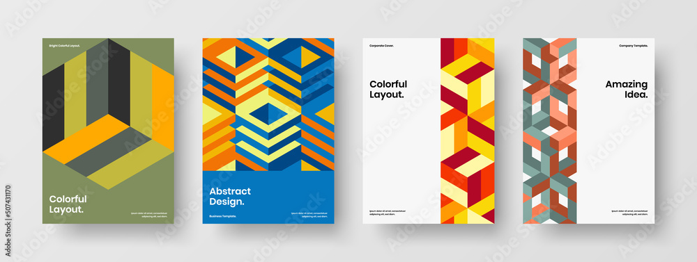 Simple booklet A4 design vector layout composition. Isolated geometric shapes cover template collection.