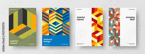Simple booklet A4 design vector layout composition. Isolated geometric shapes cover template collection.