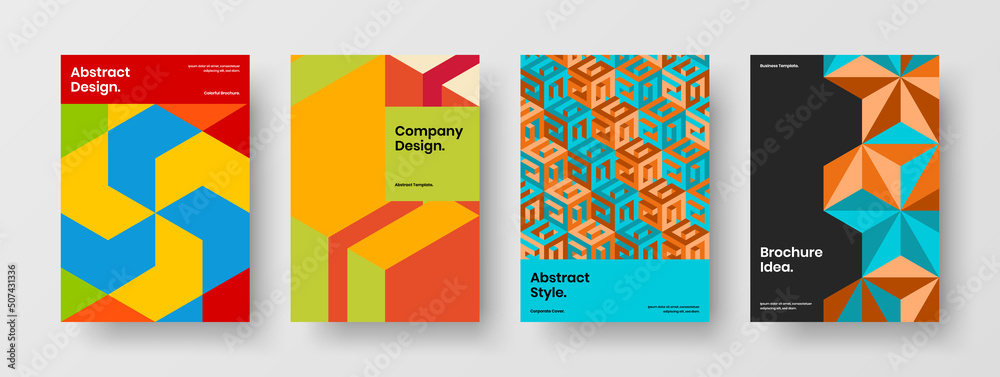Modern placard vector design template bundle. Minimalistic geometric hexagons brochure concept composition.