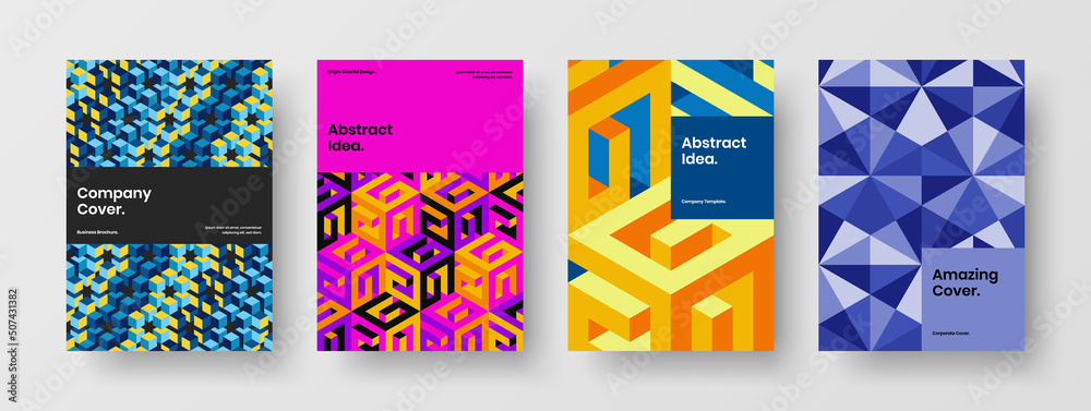 Amazing geometric shapes brochure template bundle. Abstract cover A4 design vector concept set.
