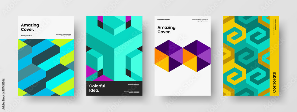 Modern poster A4 vector design illustration bundle. Fresh geometric tiles flyer template set.