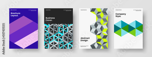 Modern geometric pattern placard illustration set. Creative handbill A4 vector design layout bundle.