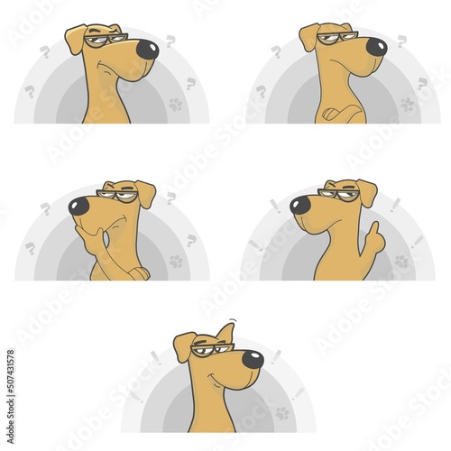 Cartoon dog logo mascot in different poses. Set of cartoon dogs