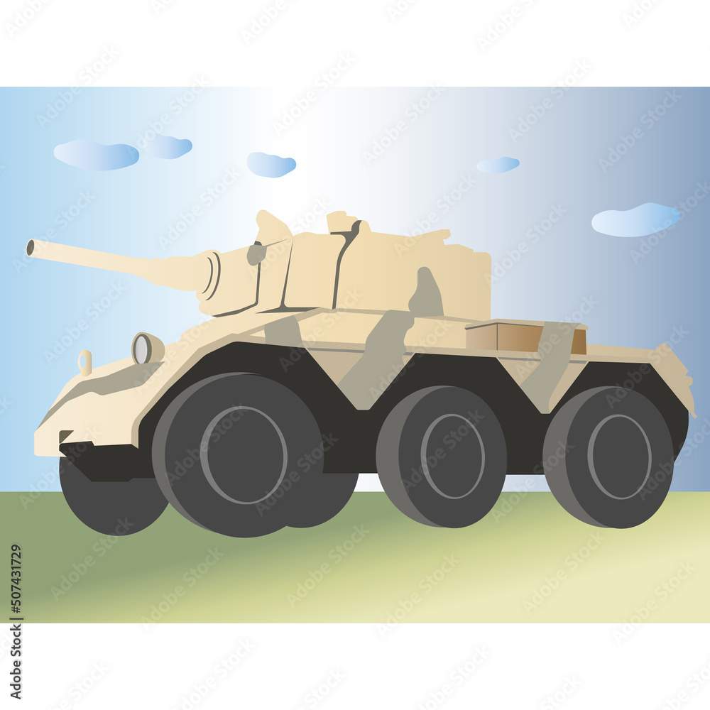 Obraz premium A British armored car on the ground. Vector illustration.