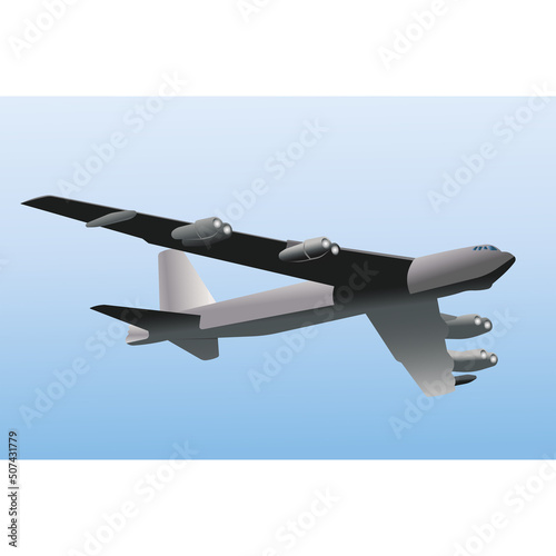 Military aircraft in flight. Vector color illustration.