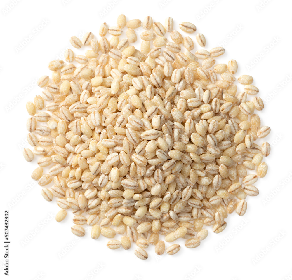 Uncooked highland barley isolated on white background, top view Uncooked highland barley isolated on white background, top view