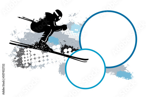 Ski sport graphic with text buttons.