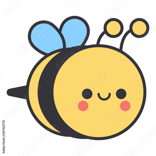 Flying bee - kawaii style , isolated  vector illustration for kids.