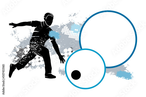 Bowling sport graphic with dynamic background and buttons for text.