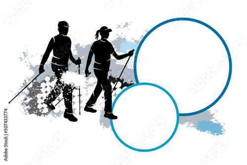 Nordic Walking graphic with text buttons.