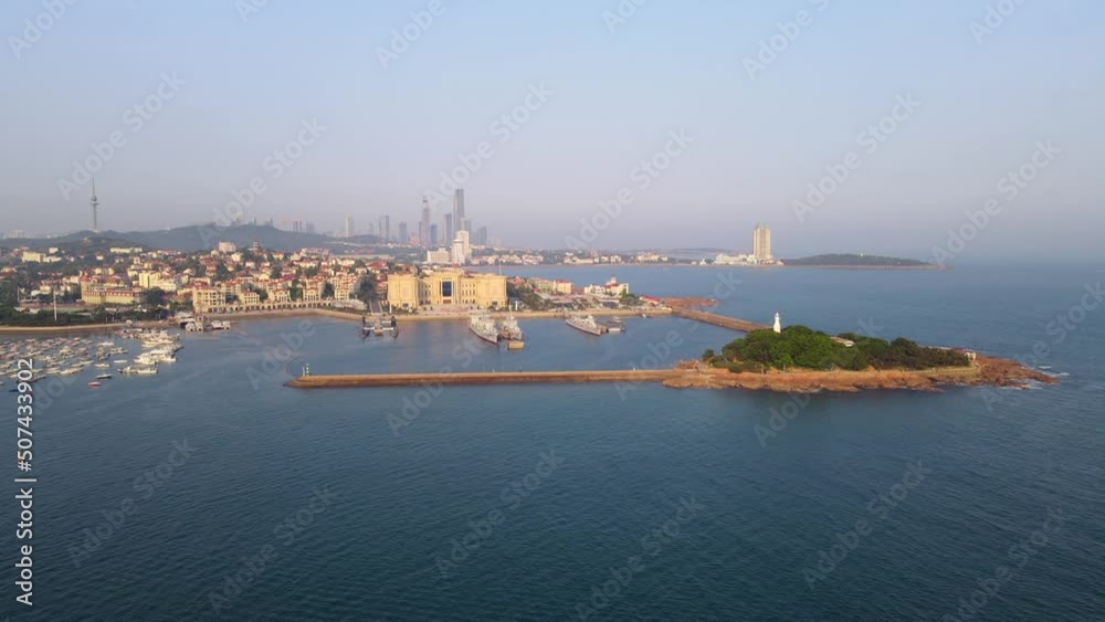 Aerial photography of Qingdao bay architectural landscape skyline Aerial photography of Qingdao bay architectural landscape skyline