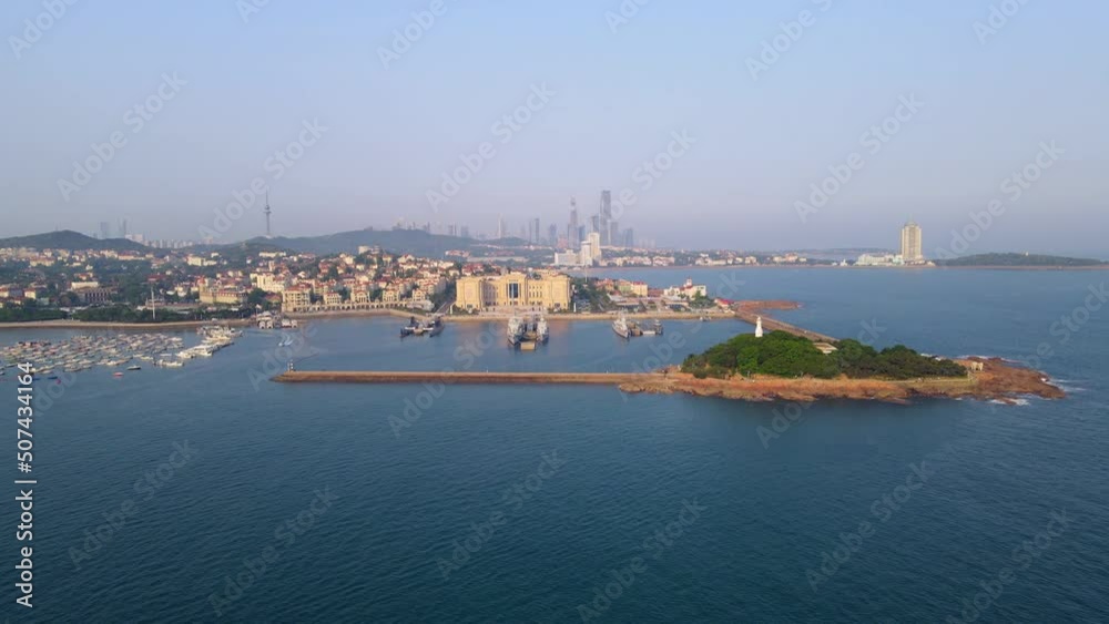 Aerial photography of Qingdao bay architectural landscape skyline Aerial photography of Qingdao bay architectural landscape skyline