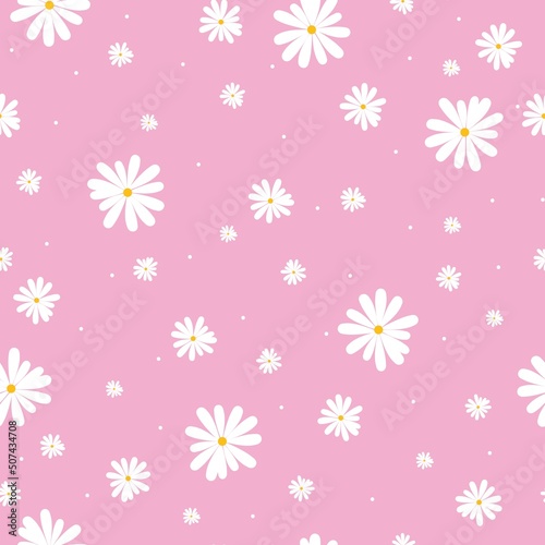 Simple vintage pattern. cute white flowers and dots on pink background. Fashionable print for textiles  wallpaper and packaging.