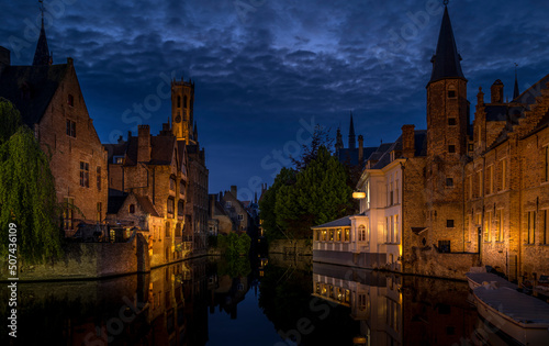 Rozenhoedkaai Bruges, Belgium at dusk