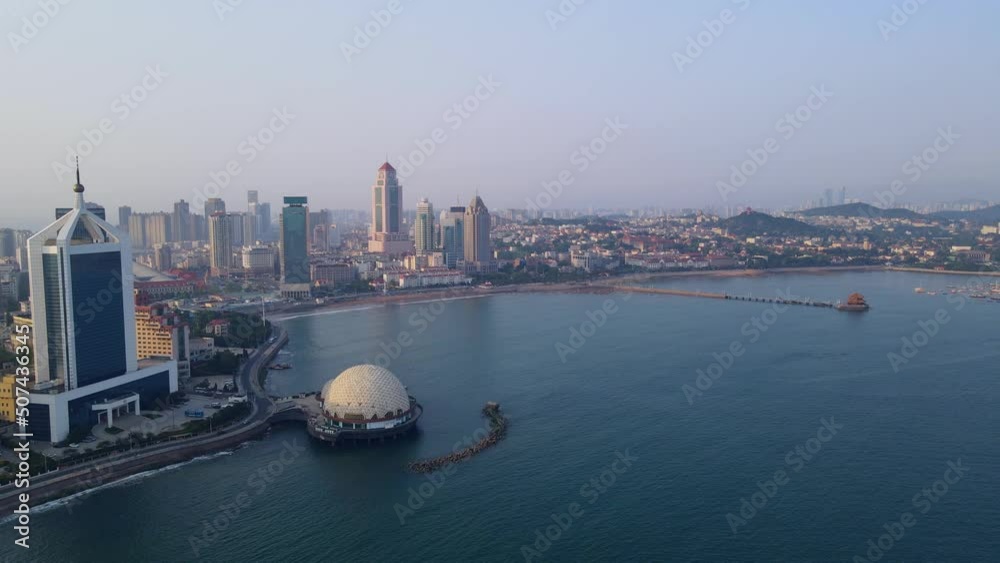 Aerial photography of Qingdao bay architectural landscape skyline Aerial photography of Qingdao bay architectural landscape skyline