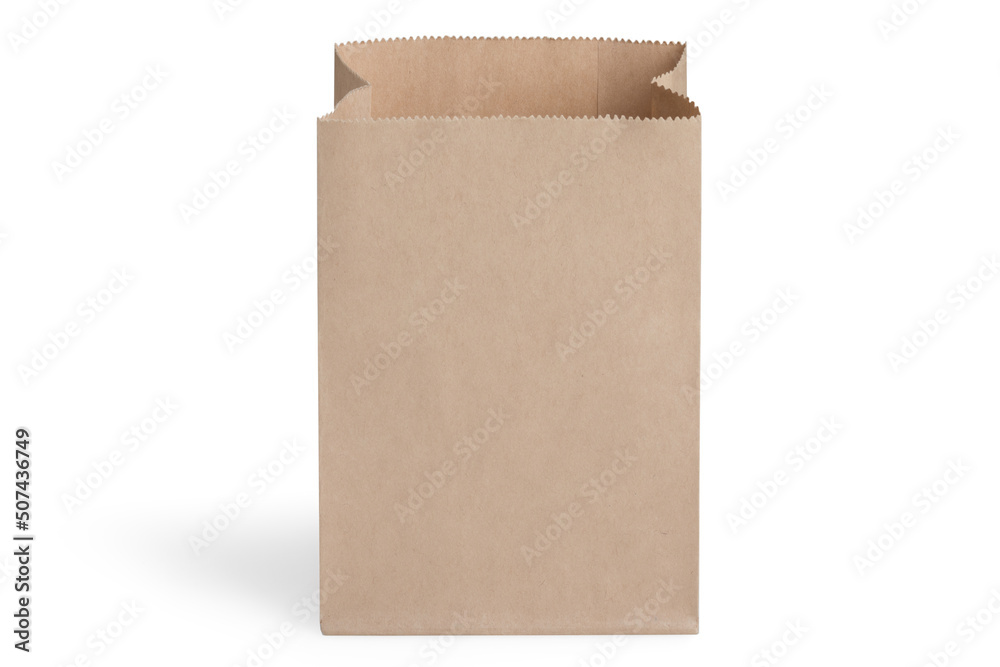 Brown paper bag on a white