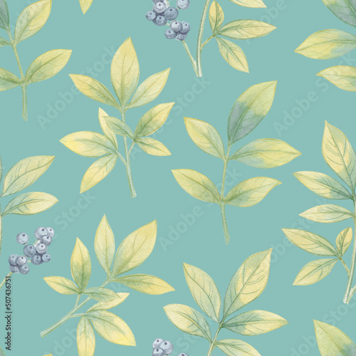 Seamless botanical watercolor pattern. Leaves on an abstract background. Watercolor illustration in digital processing.