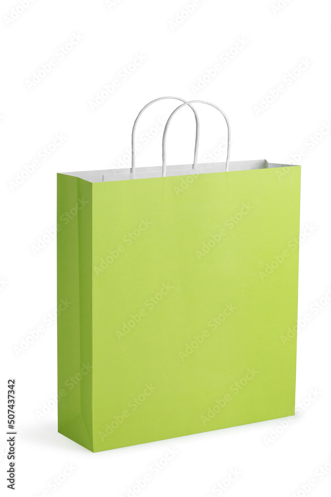 Green handle paper bag isolated on white Green handle paper bag isolated on white