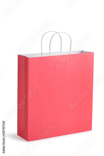  Red handle paper bag isolated on white