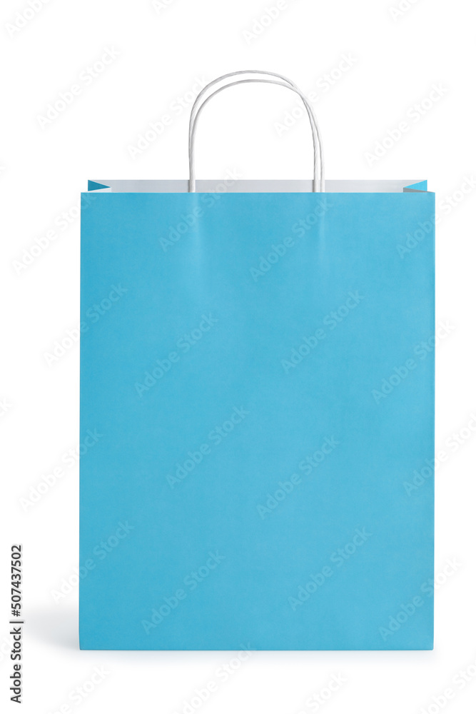 Blue handle paper bag isolated on white