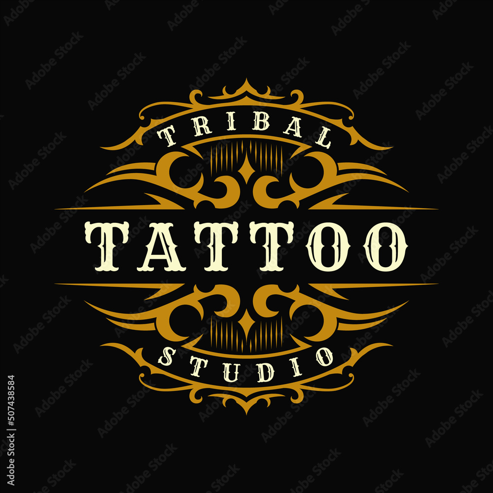 Obraz premium Tattoo studio logo with tribal frame