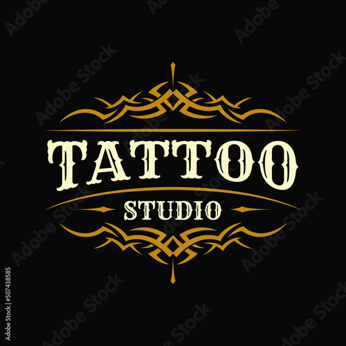 Tribal frame tattoo studio logo