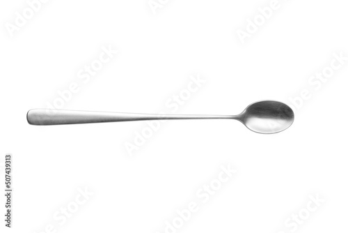 The metal long handle shiny spoon