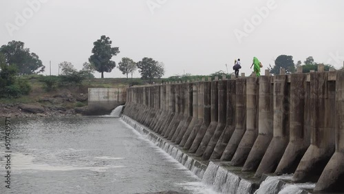 Malegaon, India 24th May 2022: View of Small Girna Dam of Rockdoba in Malegaon. Situated on the bank of Girana river. Recently dam is built here as a reservoir of water for agriculture. Girna dam.  photo
