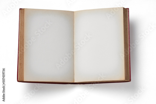 Old blank opened book isolated on white