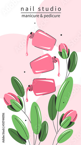 Design layout nail studio. Nail polish. Vector illustrations
