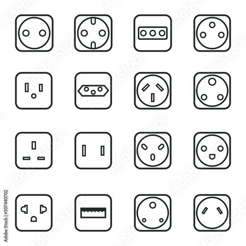 Socket outlet linear icon set, Vector.