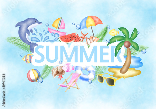 Summer season promotion event promotion festival event image for shopping, etc. Hand drawing banner