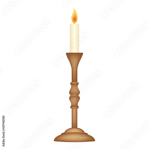 Brass candlestick or candle holder, vector illustration