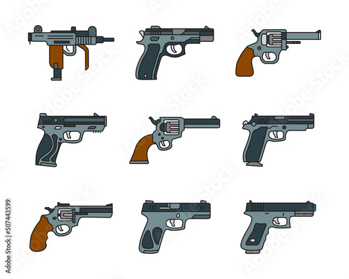 a collection of handgun illustrations. set of military gun in vector design