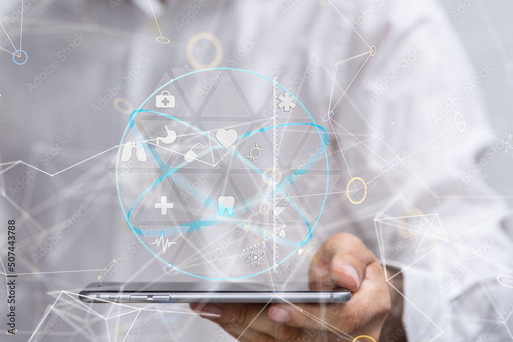 Ui icon medical in hospital with medical technology network concept Ui icon medical in hospital with medical technology network concept