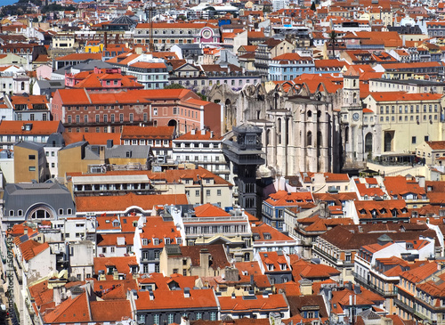 Aerial view of Santa Justa or Carmo lift or elevator in the city of Lisbon, Portugal