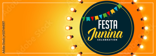 festa junina banner with light bulbs and text space
