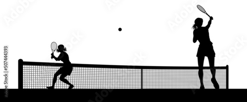 Tennis Women Playing Match Silhouette Players
