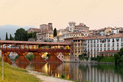 Fotobehang Time blending photo of the Ponte degli Alpini - City of Bassano del Grappa - Nor