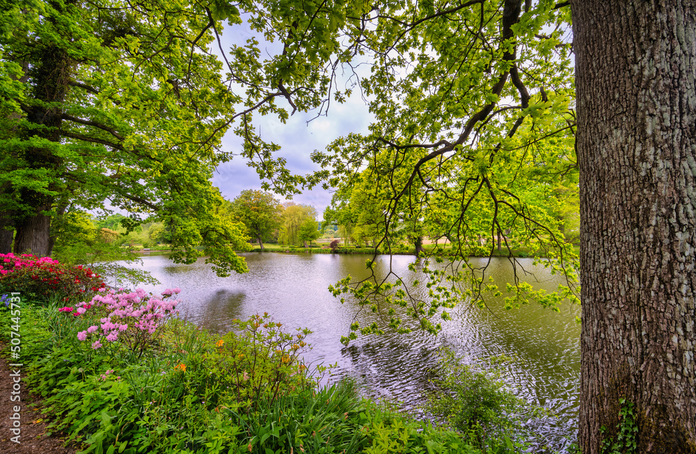 Mirror lake in the royal queens garden at Graasten castle, Denmark