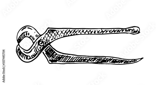 Blacksmith long pliers icon. Sketch illustration of Blacksmith long pliers vector icon isolated on white background