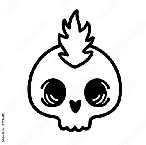 Punk skull with mohawk for t-shirt or tattoo design. Skull punk vector illustration. Punk rocker. Cute skull.