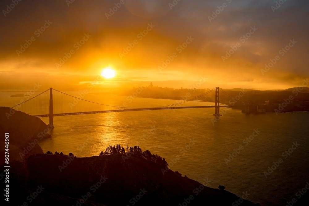 The San Francisco Golden Gate in USA during the sunrise