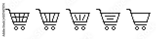 Set of pixel carts. Shopping in the store. Vector illustration